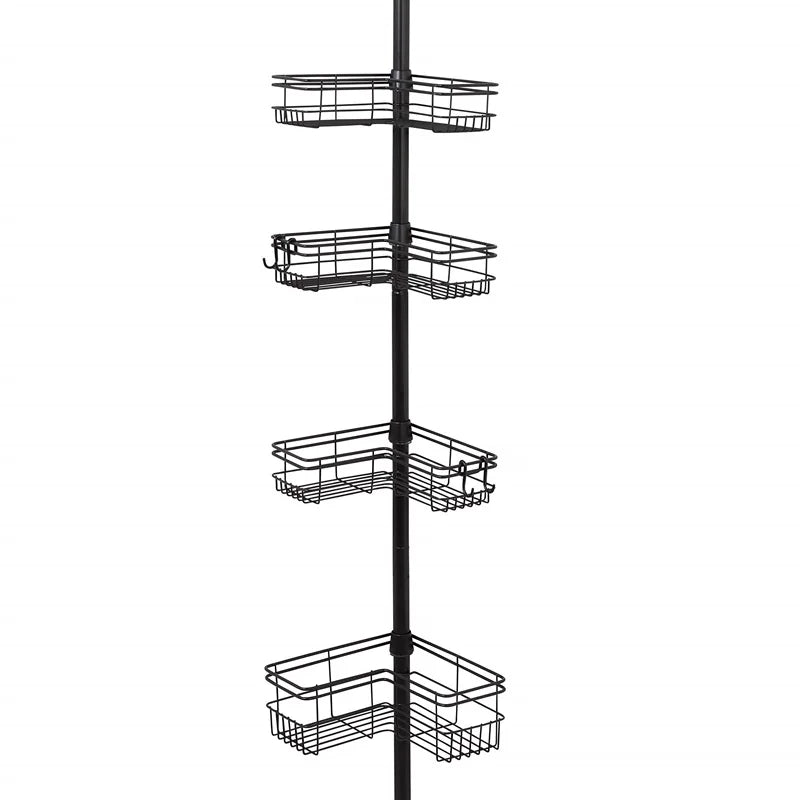 Zilver Zwart Modern 4-Tier Telescopic Corner Mounted Metal Shower Caddy Chrome Finish Durable Wall Mounted Adhesive for Bathroom