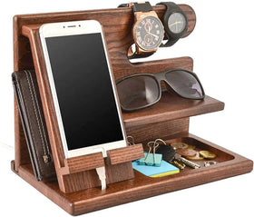 Custom Wooden Nightstand Organizer for Men Key Wallet Phone Watch Holder Bedside Storage Tray Bulk Wholesale