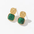 18K Gold Plated Stainless Steel Natural Stone Women Jewelry Cats Eye Drop Green Jade Earrings