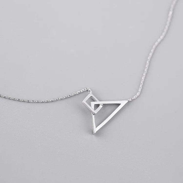 Factory Wholesale 925 Silver Triangular square Necklaces Pendant Fashion Sterling Silver Jewelry Statement for Women