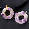 Natural Quartz Amethyst Cluster Donut Shape Raw Stone Resin Base Wire Wrap Design Pendants & Charms Necklace Jewelry Accessory