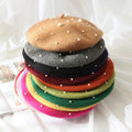 Premium Quality Hot Sale Warm Pearl Embellished Wool Beret for Women and Girls