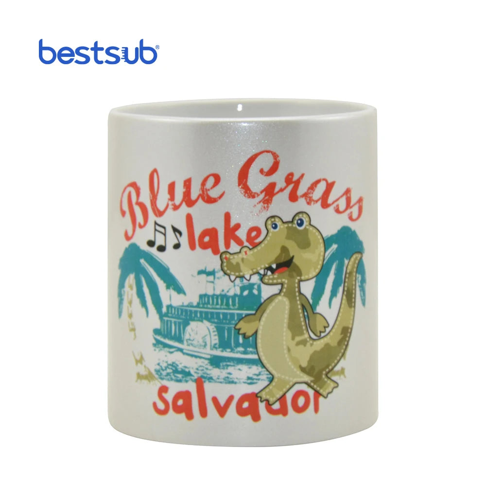 BestSub Wholesale Custom Sublimation Blanks 11oz Personalised Ceramic Heated Coated Glittering Coffee Mugs Pearl White