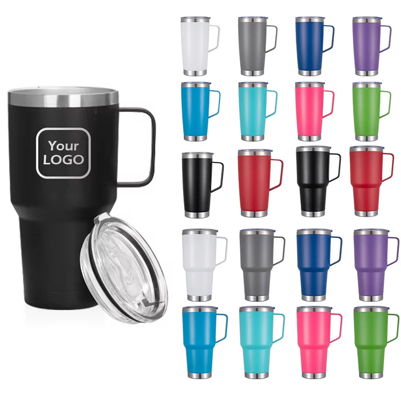 20oz 30oz  Stainless Steel Tumblers with Handle Vacuum Insulated Car Cup Drinking Coffee Tea Mug Custom logo