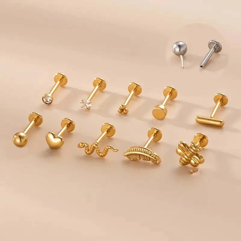 Gaby Threadless Push in Stainless Steel  Labret Tragus Helix Earring Stud Flat Back Earring  Piercing Wholesale Piercing Jewelry