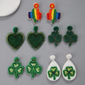 St Patrick's Day Trendy Green Clover Heart Rainbow Glass Beads Earring Women's Carnival Ireland Personality Jewelry Gift