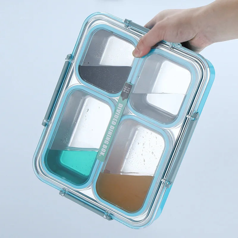 304 Stainless Steel Compartment Lunch Tray Student Microwave Plastic Thermal Insulation School Lunch Box Dinner Plate Wholesale