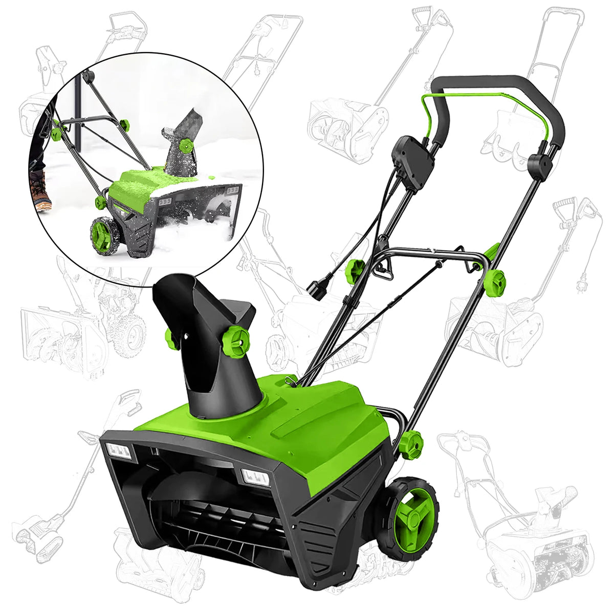 VERTAK 2300W Electric Snow Thrower 500mm Working Width 9m Throw Distance Snow Blower Machine