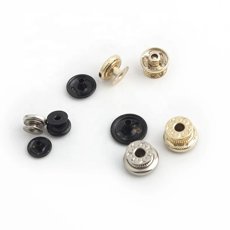 Custom Four Part Plated Press Plated Snap Fasteners Buttons Screw Studs Rivets Metal Decorative for Bag Parts