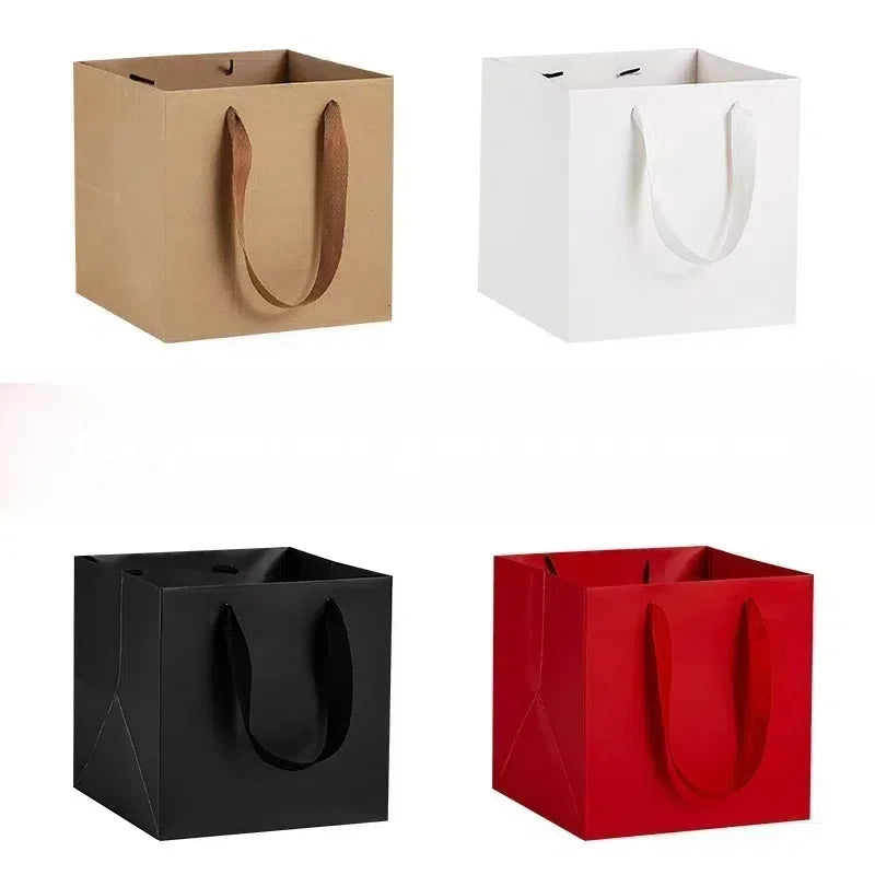 Square Hand Kraft Paper Bag Thick Gift Box Bag Valentine's Day Flowers Gift Bag Handbag in Stock