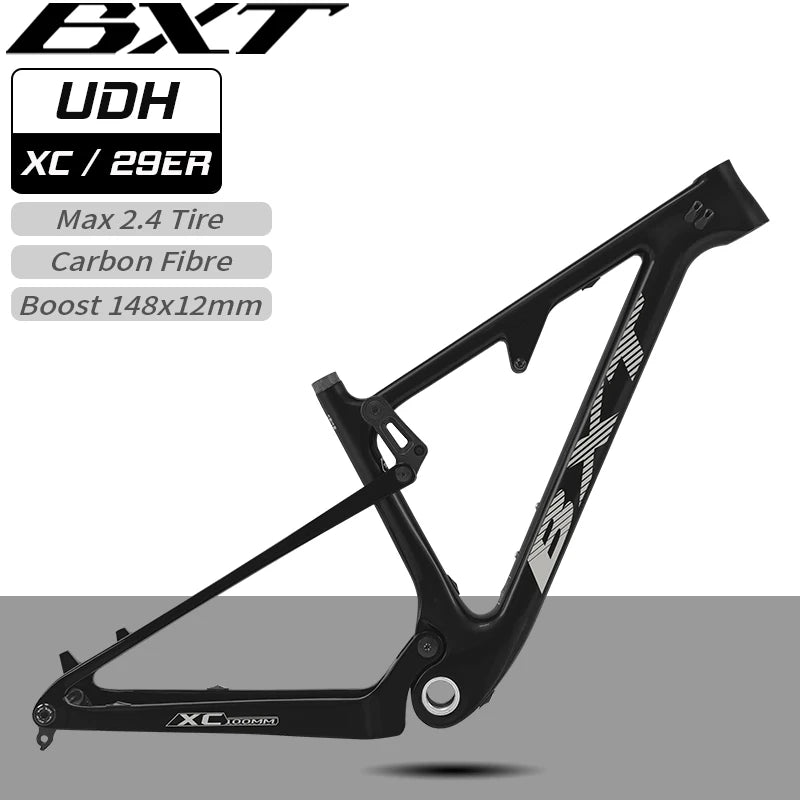 BXT MTB-XC-077 29er Suspension Carbon Mountain Bike Frame 148*12mm Dual Suspension XC Travel 100mm MTB Bicycle Carbon Soft Frame
