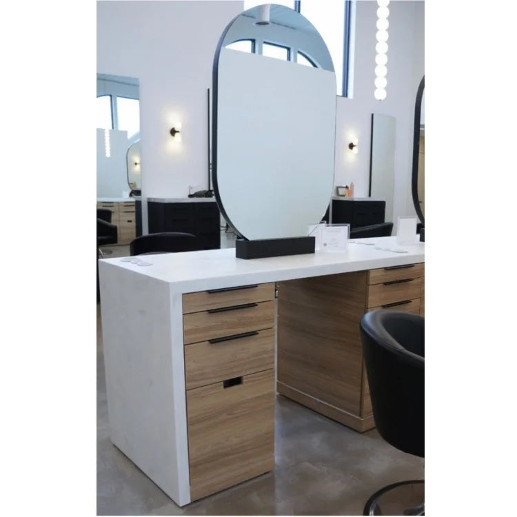 Modern Design Wooden Sided Barber Station Hairdressing Saloon Mirror