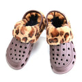 Women & Men Fluffy Faux Fur Breathable Printed Slippers with Fur Lining Black Garden Shoes for Summer & Winter