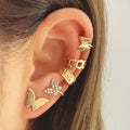 Trendy 5pcs Dainty Cubic Zirconia Butterfly Earrings Cuffs Gold 18k Luxury Charm Studs Earrings Sets Jewelry