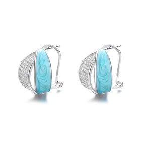 Yaeno Jewelry Hand Made Cuff Earrings in Real Silver 925 Blue Enamel Earrings for Women