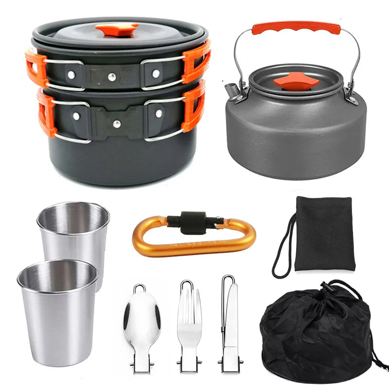 Portable Lightweight Cookware Set for Outdoor Camping and Hiking with Frying Pans Color Box Bowl-for Travel