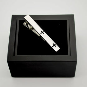 Silver Brass Thick Plated Laser Logo Cross Men's Tie Clip-Business & Wedding Engagement Anniversary Gift