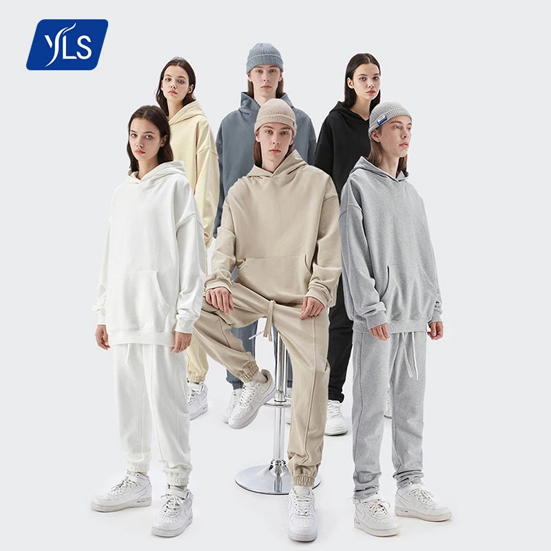YLS Hot Sale 100% Cotton Gym Hooded Long Sleeve Hoodie Set Customized 460Gsm French Terry Fashionable Casual Winter Plus Size