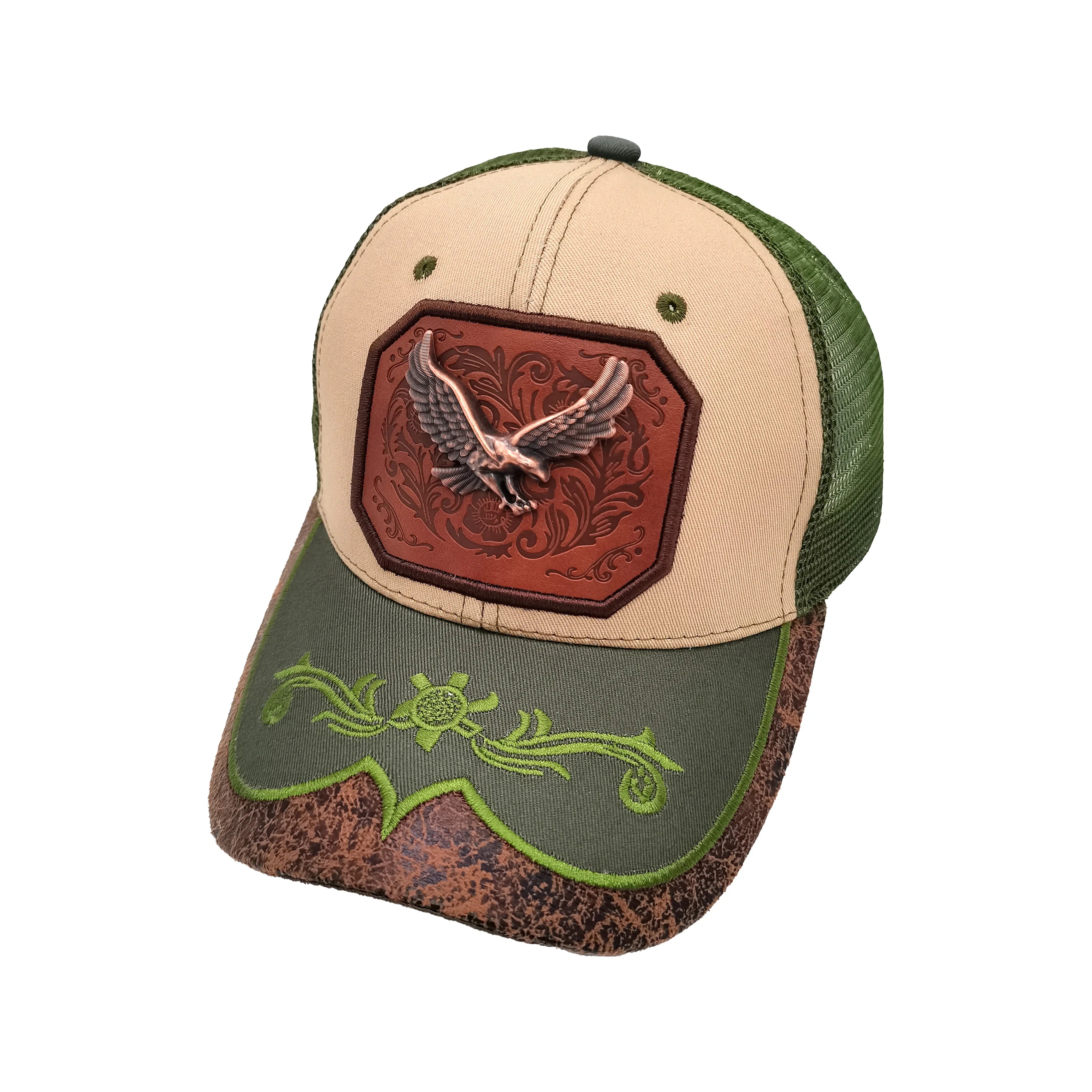Unisex Richardson Trucker Hat Beautifully Embroidered Copper Eagle Design Western Cowboy Mesh Canvas Outdoor Casual Hip Hop