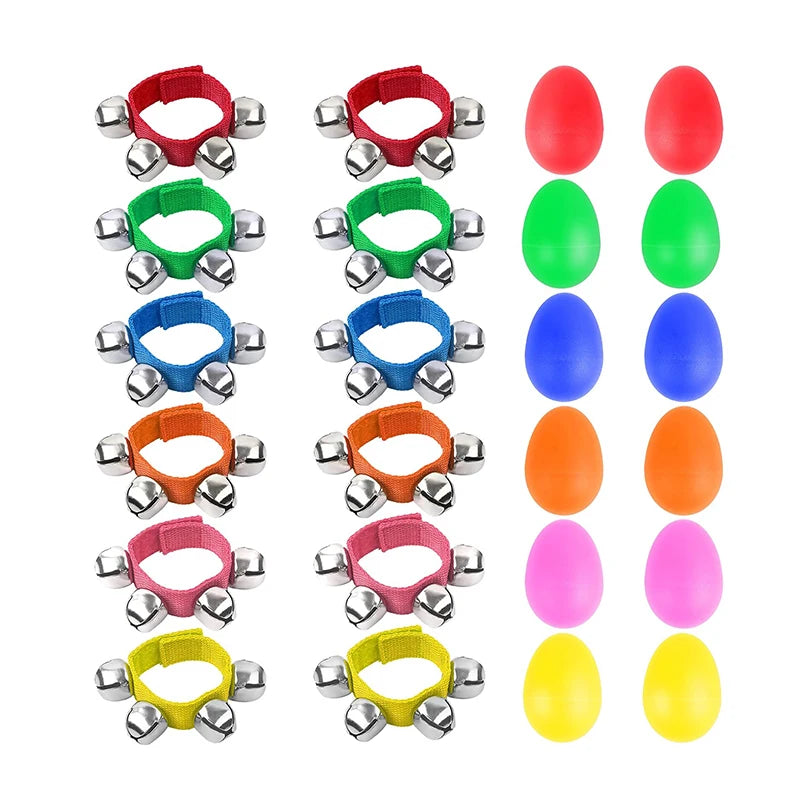24 Pcs Shaker Musical Instruments for Kids Gift 12 Pcs Egg Shaker and 12 Pcs Wrist Hand Band Jingle Bells for Christmas