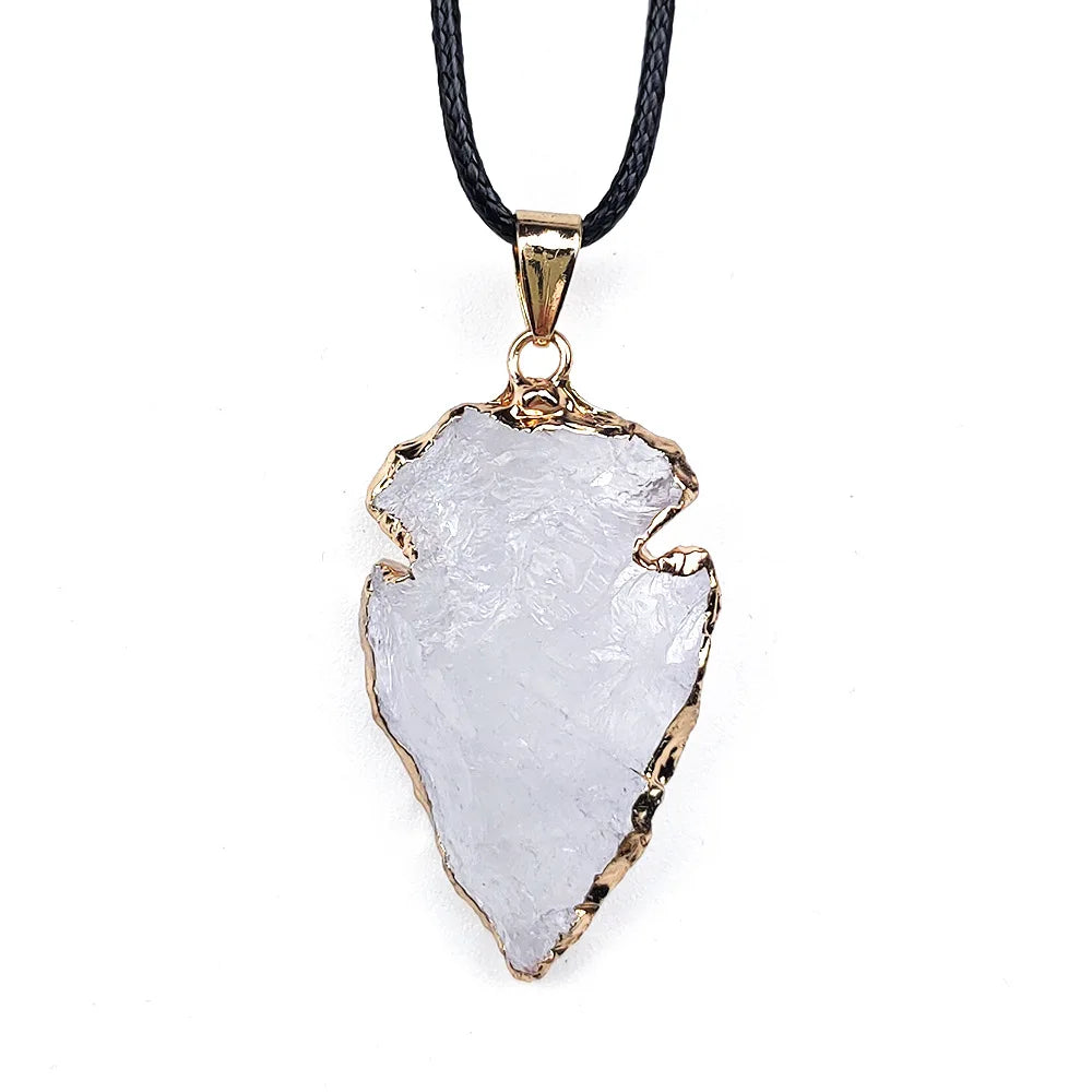 2026 Wholesale Stone clear Quartz Arrowhead Gold Electroplated Edge Pendant Charm Pendant Stone Pendants