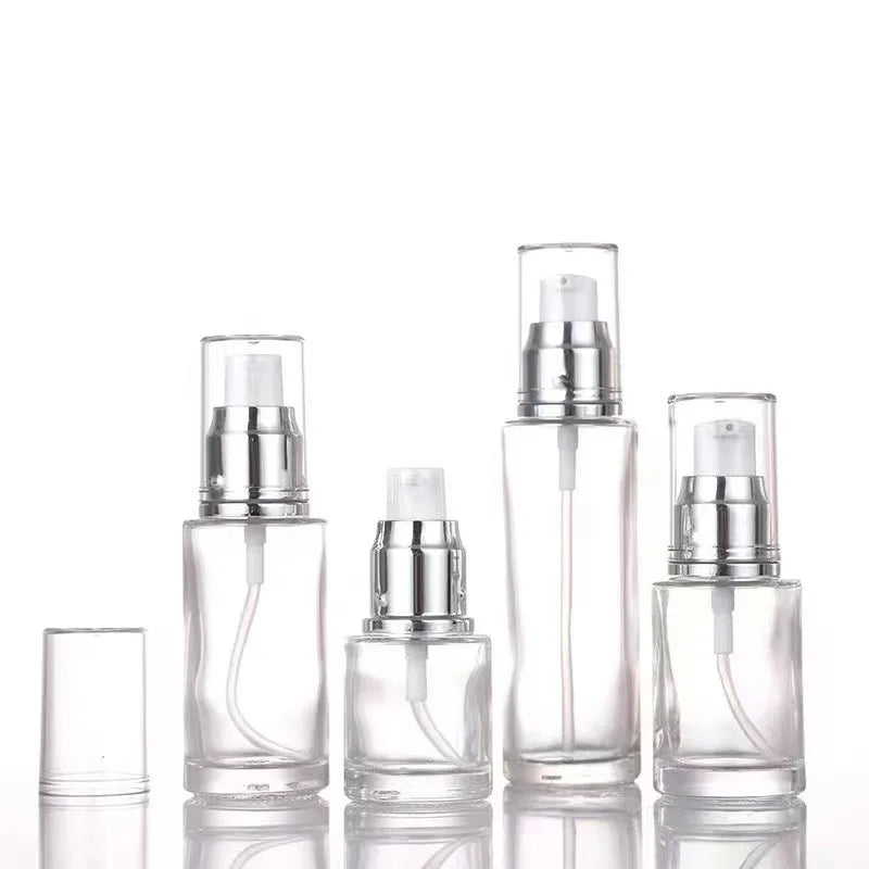 Travel Size Frosted Glass Pump Bottles for Skin Care Serum Essential Oil Lotion Face Cream Gold/Silver Pump Cosmetic Dispenser