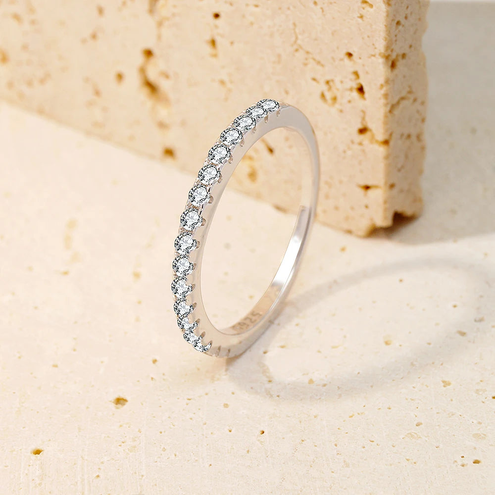 Half Eternity Band Engagement Wedding Band Jewelry Half CZ Setting 925 Silver Ring Anillos De Color Rojo Para Pareja