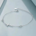 YFN Religious Jewelry 925 Sterling Silver Rhodium Plated Cross Heart Link Chain Bracelet