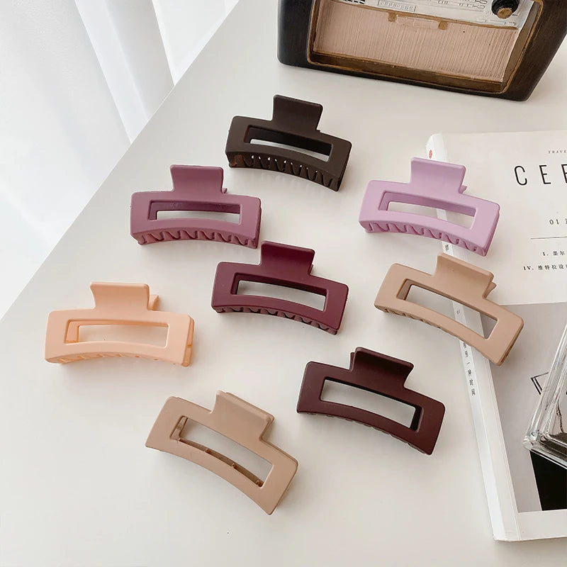 Korean High Quality Wholesale Women Acrylic Solid Color Frosted Matte Plastic Rectangle Hair Claw Clips