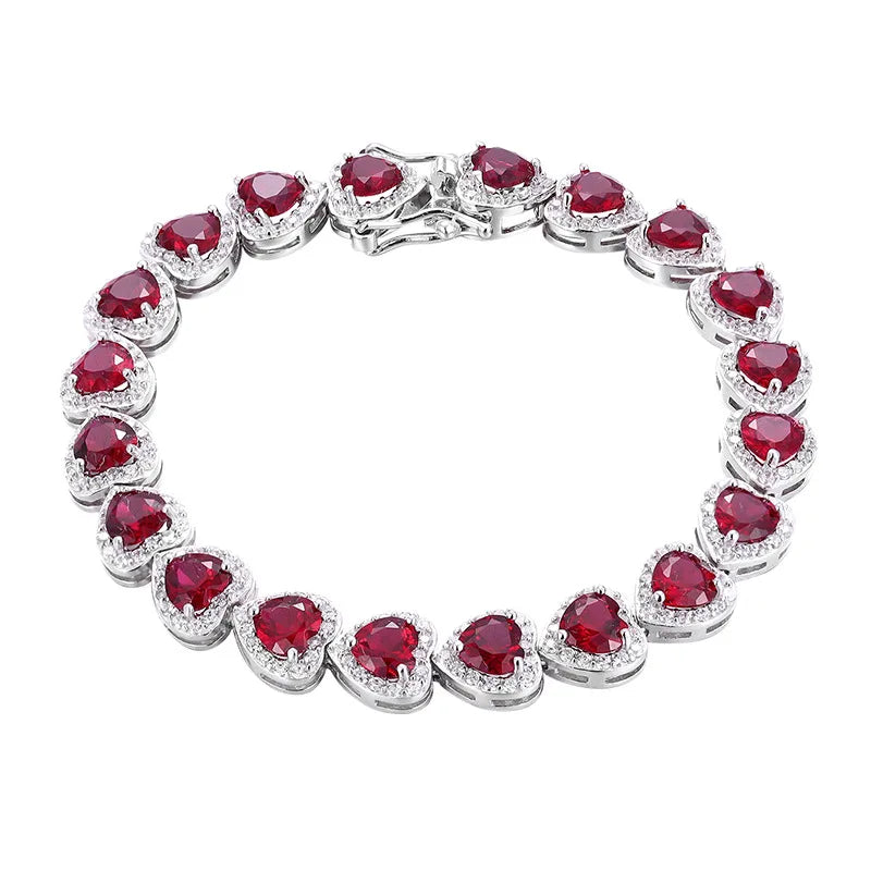 Luxury 5x5mm Heart Ruby Tennis Bracelet Handmade Jewelry Bracelet Solid 925 Gemstone Jewelry Gift for Her
