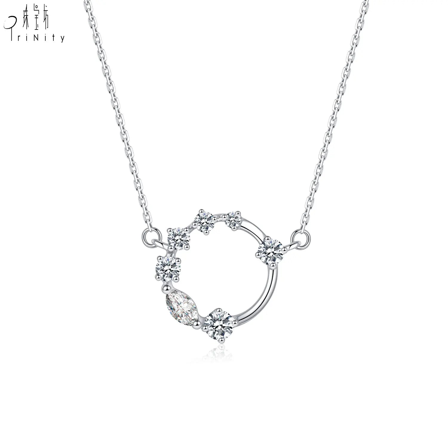 New Arrival 18K Solid White Gold Diamond Necklace Elegant Simple Natural Marquise Pendant for Girls