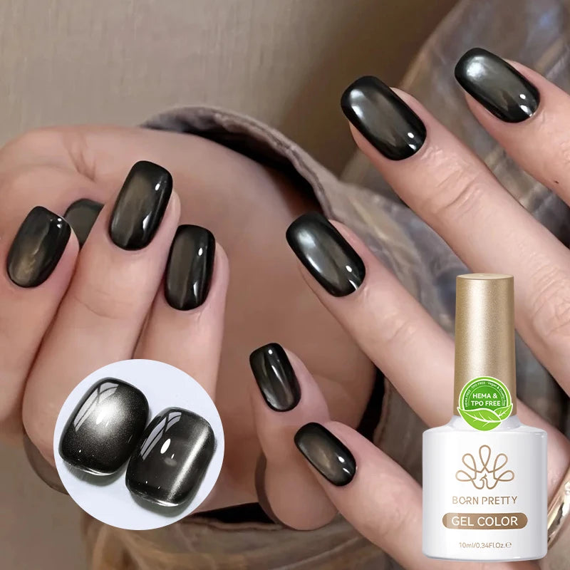 BORN PRETTY 10ml Private Label Black Cat Eye Gel Hema Free Water Light Glass Cat Eye Nail Gel Polish
