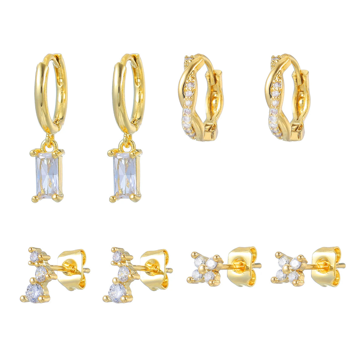 ZUOLA Fine Jewelry Set 4pairs/set Studs Hoop Earrings Geometric Style Shiny Inlay Zircon 925Silver Posts Earring for Women MegaBDM