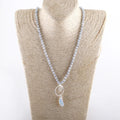 New Women Boho Drop Gemstone Pendant Necklace 6mm Crystal Beads Knotted Stone Eggphant Pendant Necklace