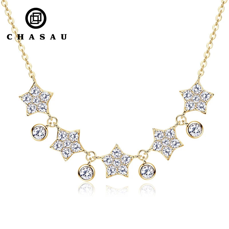 Fashion Jewelry Engagement 925 Sterling Silver Round Cut 3mm&2.2mm&1.8mm D Color Clarity VVS1 Moissanite Pendant Star Necklace