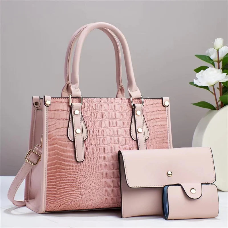New Crocodile Pattern Three Piece Set Versatile Fashionable Retro Simple Elegant and Elegant Handbag Set