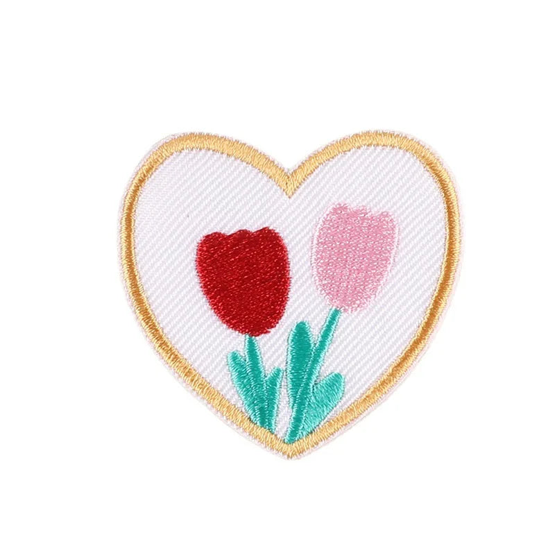 Custom Self-adhesive Clothing Small Rose Flower Patches for Valentine Day Applique Cartoon Designer Embroidered Garment Patch