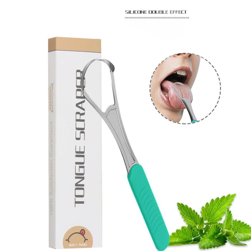 New Style Custom Logo Packaging Stainless Steel Silicone Silver Tongue Cleaner Eco Friendly Anti-slip Handle Natural Healthy