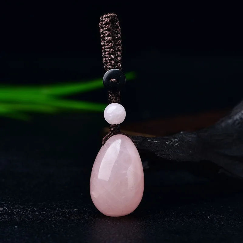 Natural Rose Quartz Opal Egg-Shaped Bag Polished Crystal Keychain Accessory Decorative Rough Stone Accessory