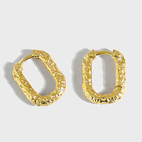 ICEBELA 925 Sterling Silver Fine Jewelry Geometric Oval Texture Huggies Earrings Minimalist Bump Hoop Earrings for Women