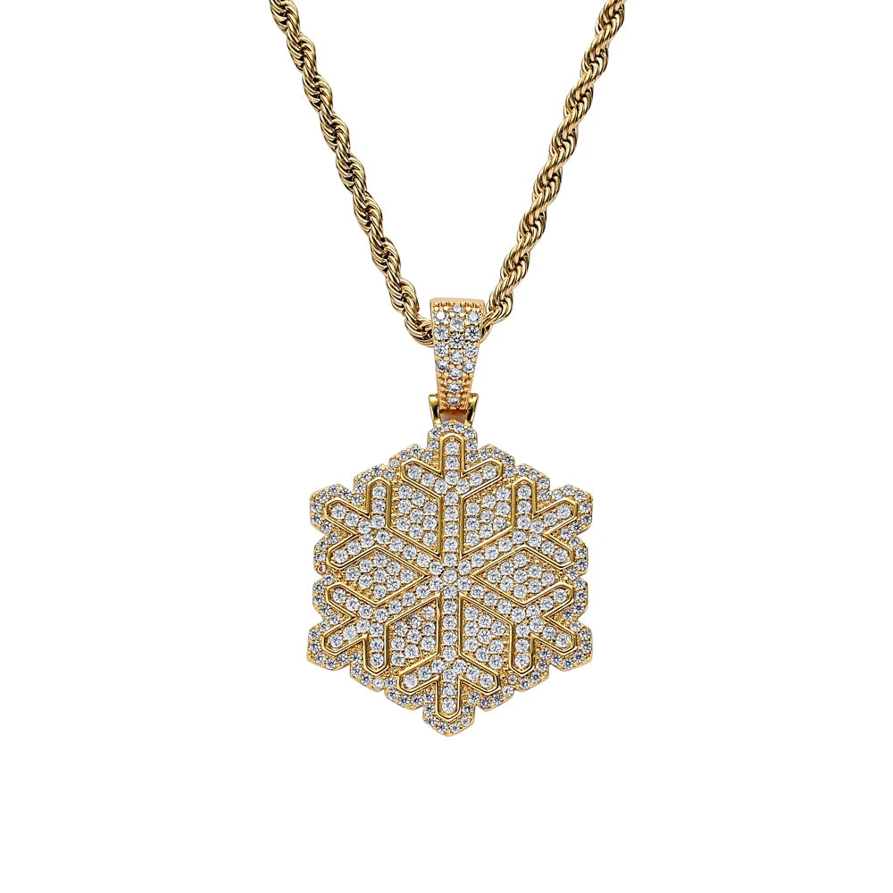 CN229  Brass Setting CZ Snowflake  Pendant Iced Out Cubic Zircon Necklace Hip Hop Jewelry Bling Bling