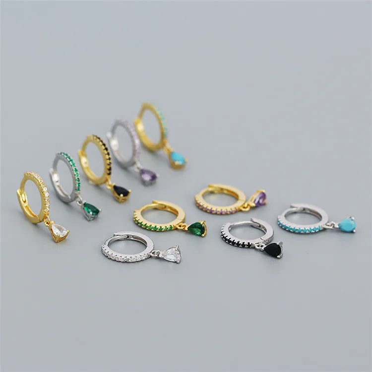 SP Trendy Zircon Drop Earring 18K Gold Plated 925 Sterling Silver Hoop Waterdrop Zircon Dangle Earrings