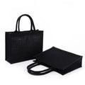 Wholesale Black Jute Shopping Bags Custom Logo Burlap Reusable Tote Grocery Bags with Letter Pattern