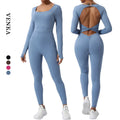 2024 Women's One-Piece Sports Yoga Romper Breathable Quick Dry Backless Long Sleeves Ankle-Length Hole Hip Lifting Tight