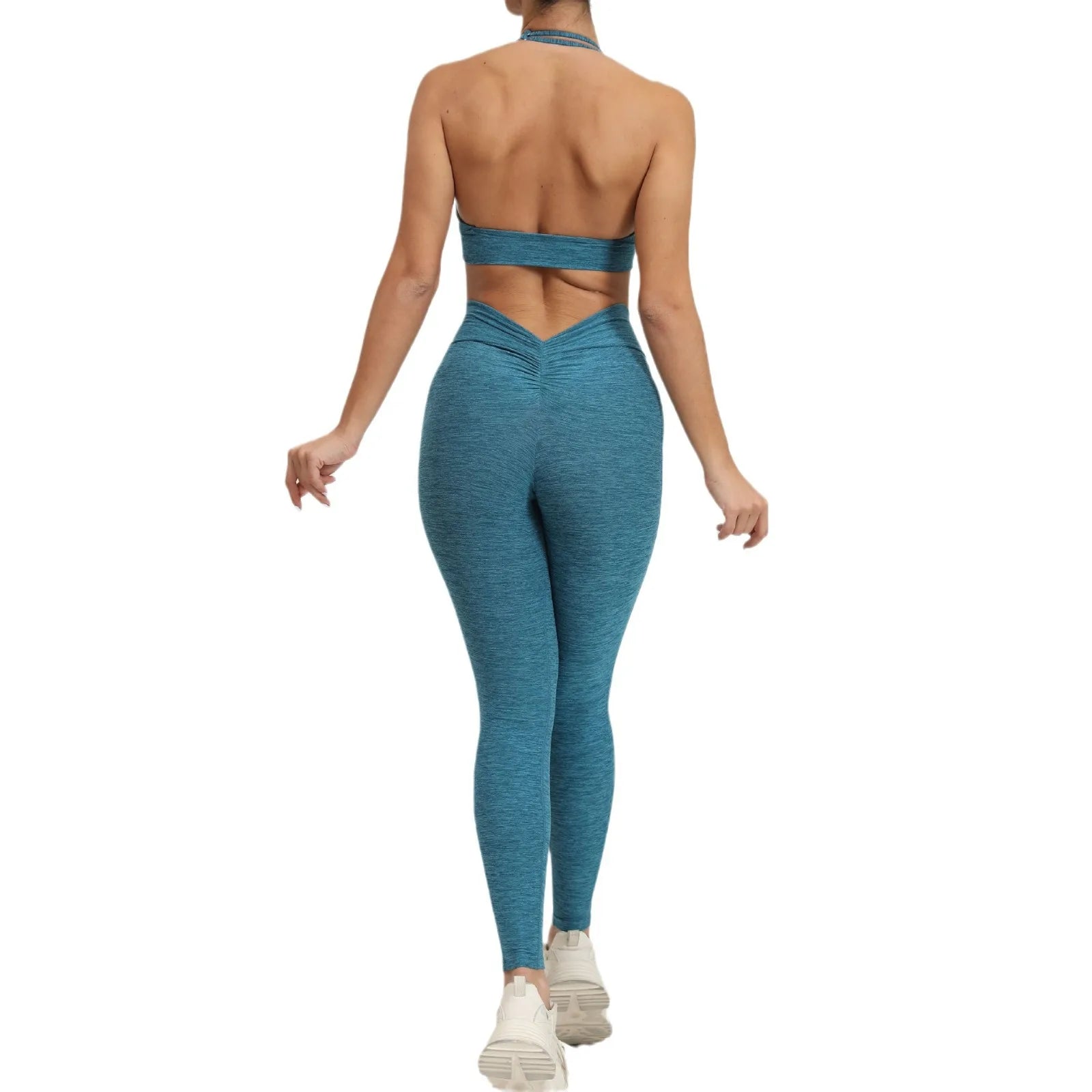 Wholesale Active Wear Sportswear Women Gym Fitness Sets Two Piece Yoga Wear Workout Yoga V Back Scrunch Butt Pants Set