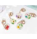 Round Natural Chrysanthemum Real Dried Flower Resin Keychain Keyring Gift