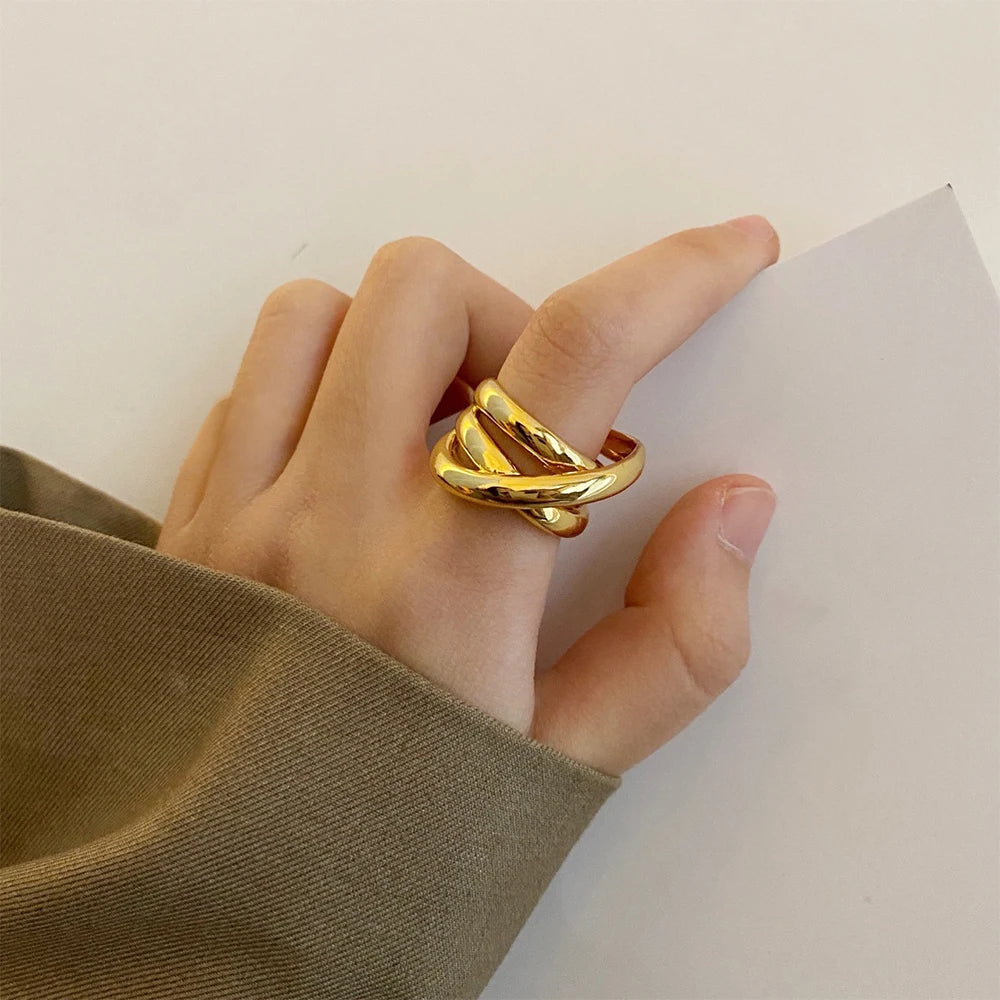 EManco Ins 2022 Hot Selling Titanium 18K Gold Plated Rings Unique Design Braided Ring Fashion Big Ring for Women