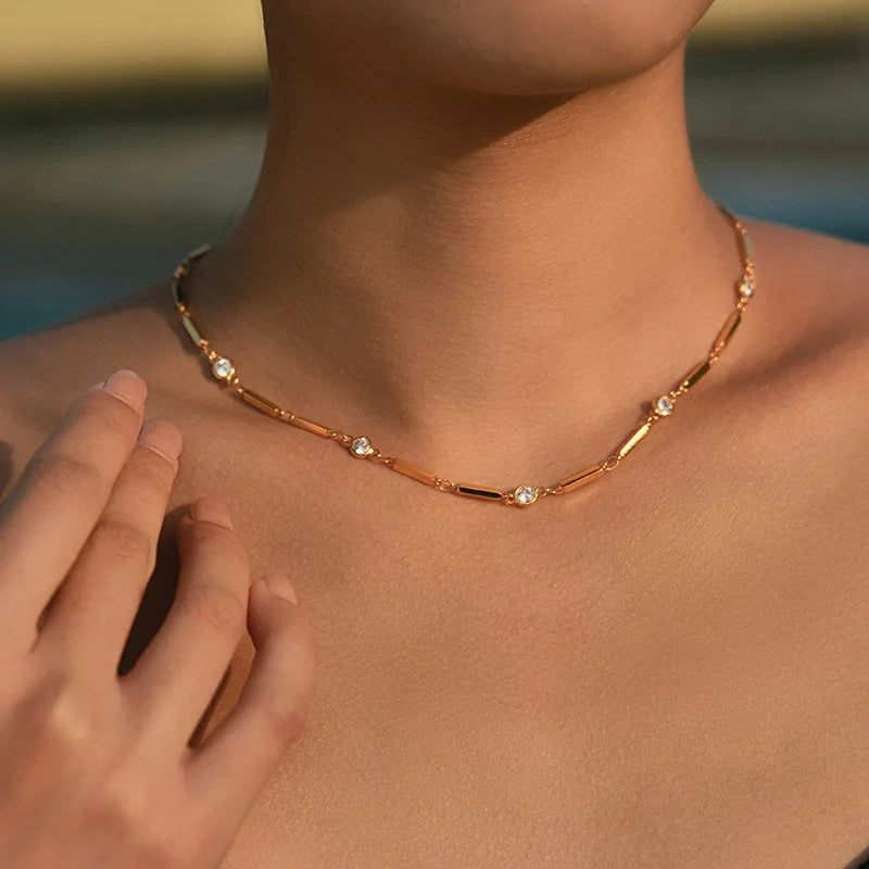 Light Luxury Fashion Simple Personality Plated 18k Gold Brass Zircon Chain Necklace for Women