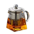 Household High Borosilicate Glass Stainless Steel Teapot square Glass Flower Teapot with Filter