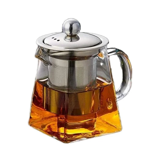 Household High Borosilicate Glass Stainless Steel Teapot square Glass Flower Teapot with Filter